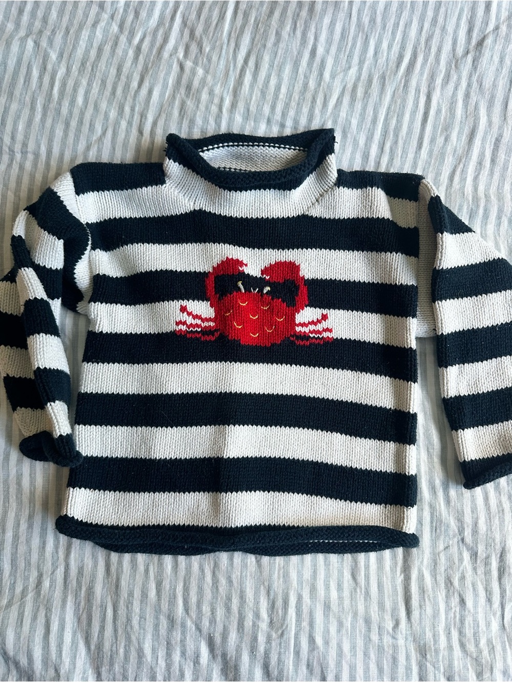 Kids Claver Black & White Stripe Sweater with Red Crab Graphic